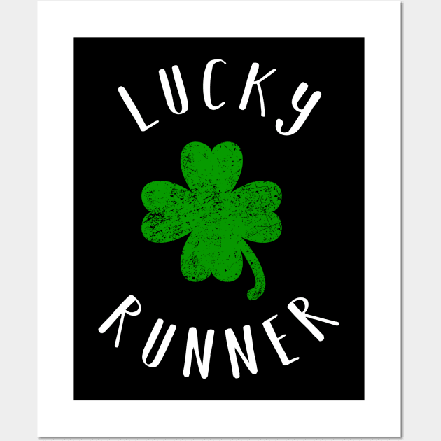 St Patricks Day running shirt - Vintage Lucky Runner Shamrock Wall Art by CMDesign